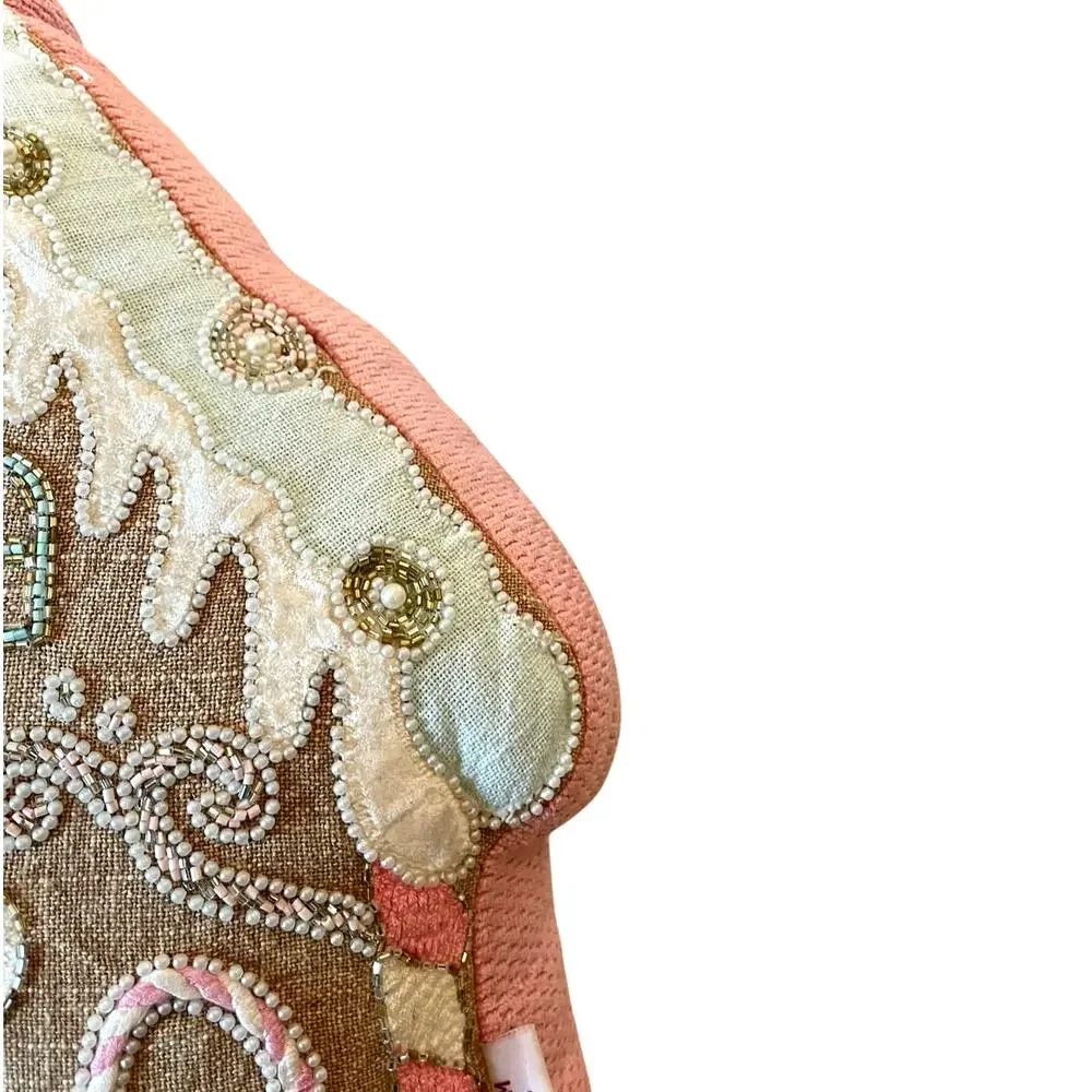 Sugarplum Dreams Christmas Gingerbread House Throw Pillow 17x15  Beaded NEW